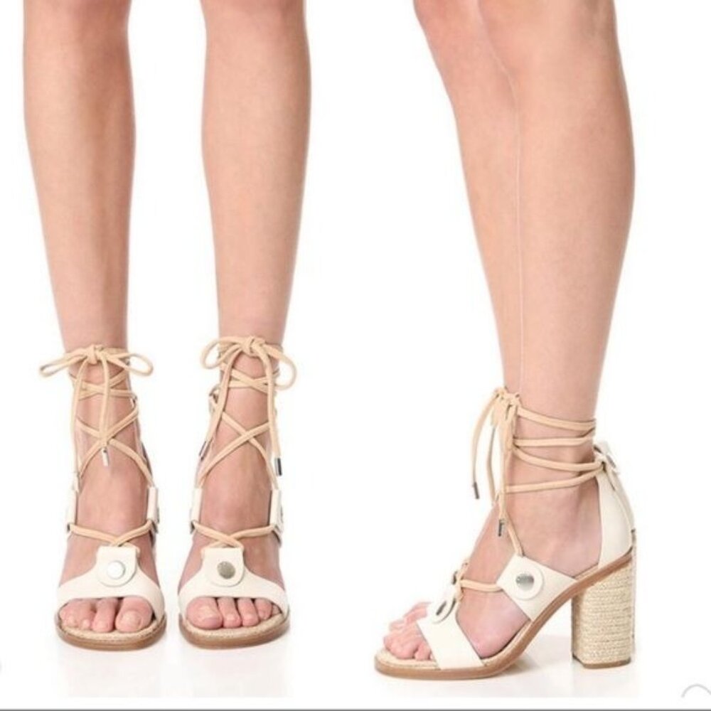 Rag & Bone Womens Beige Lace-Up Espadrille Sandals Leather Jute Size 37.5
